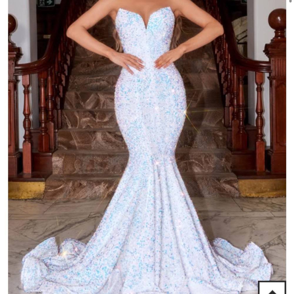 Portia and Scarlett Strapless Sequin Mermaid Maxi Dress in Iridescent Blue-White